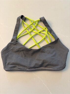 Striped Sports Bra with Neon Crisscross Back